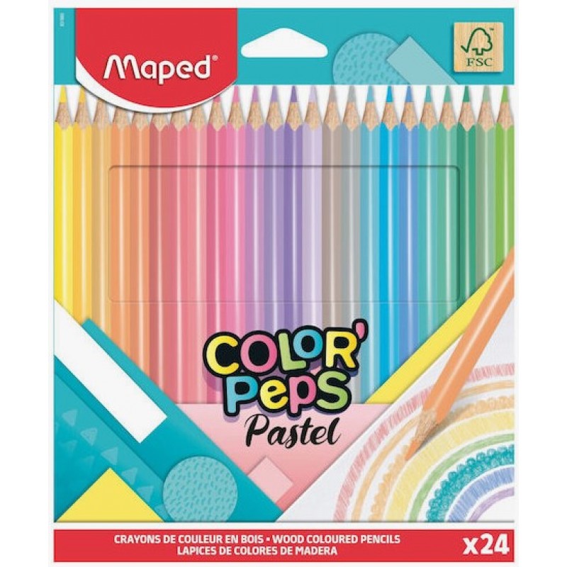 Ξυλομπογιές Σετ 24 Χρωματιστών Μολυβιών Color' Peps Pastel Maped 