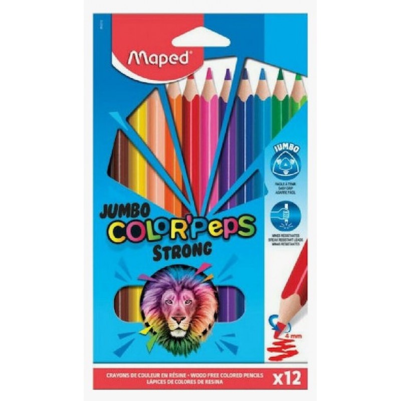 Ξυλομπογιές Σετ 12 Χρώματα Color'Peps Strong Jumbo Maped 