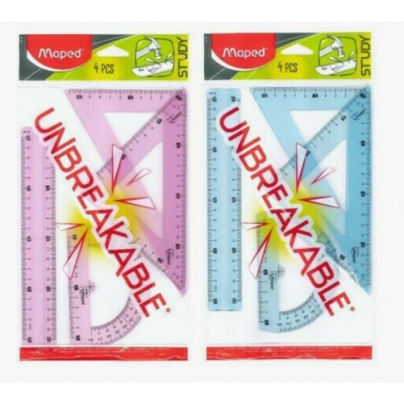 Σετ 4 Γεωμετρικά Όργανα Πλαστικά Study Unbreakable (Διάφορα Χρώματα) Maped 