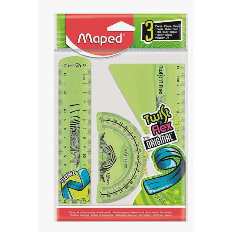 Σετ 3 Γεωμετρικά Όργανα Πλαστικά Twist 'n Flex Πράσινο Maped 