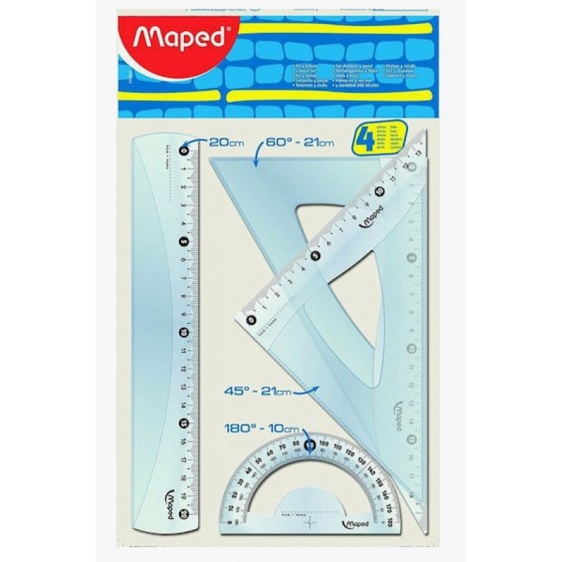 Σετ 4 Γεωμετρικά Όργανα Πλαστικά Διάφανα Cristal Maped 