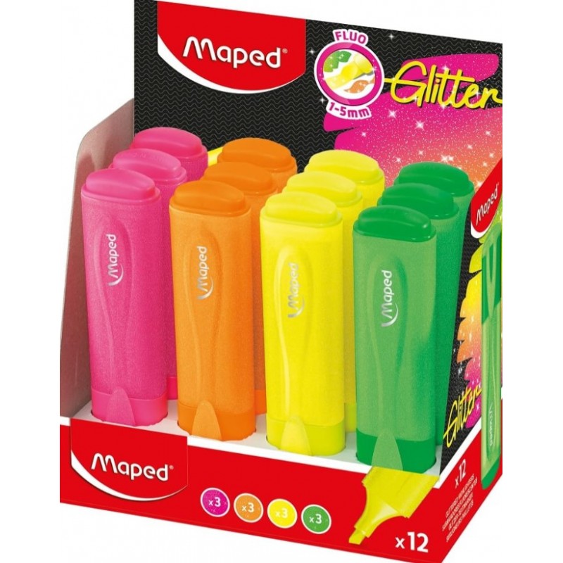 Υπογραμμιστής Fluo Peps Glitter Σετ 12 Τεμαχίων Display Maped 