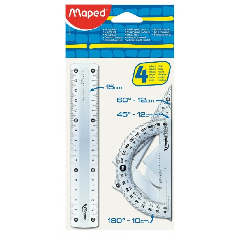 Σετ 4 Γεωμετρικά Όργανα Cristal Πλαστικά Διάφανα Maped