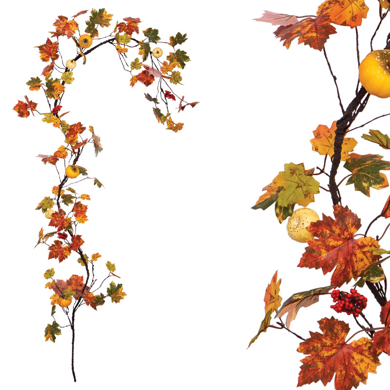 Γιρλάντα Κόκκινη / Πορτοκαλί Με Φύλλα 48 Υ2.4Εκ 140 / Kib Marhome