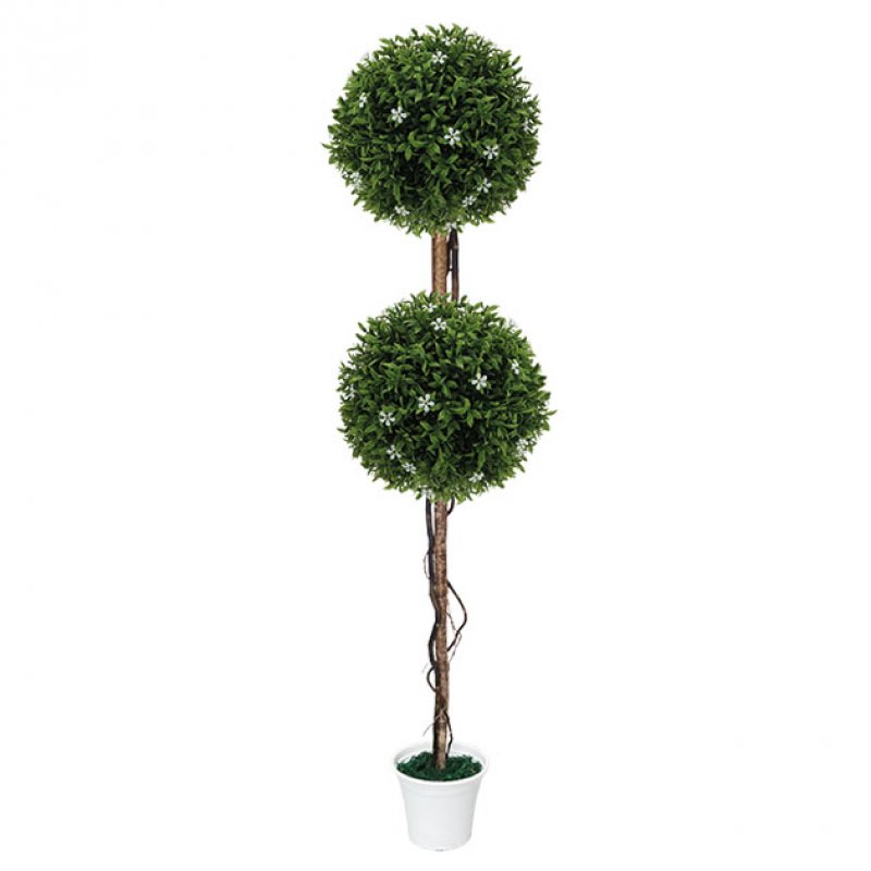 Δέντρο Τεχνητό 2 Μπάλες Πράσινες και Λευκό Άνθος Φ28εκ Με Φυσικό Κορμό Υ 130εκ