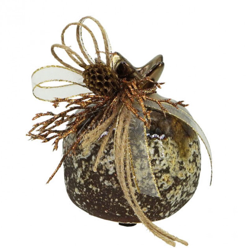 Ρόδι Κεραμικό Στολισμένο Μεσαίο Πετρά - Μπρονζέ / Κουκουνάρι 9x10Εκ Marhome