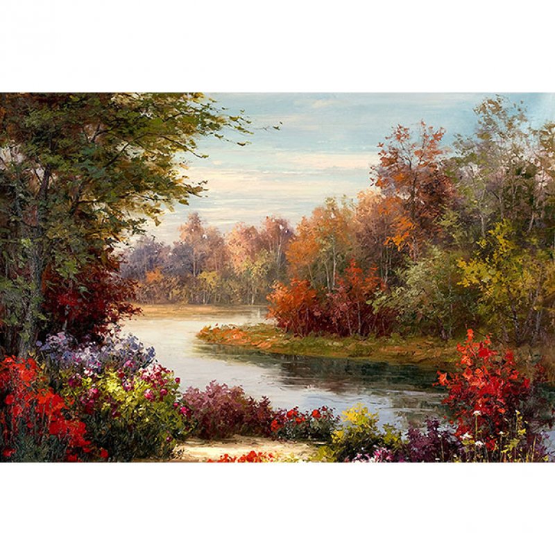 Πίνακας σε Καμβά Ποτάμι με Δέντρα Φθινόπωρο 90x60x2.8εκ