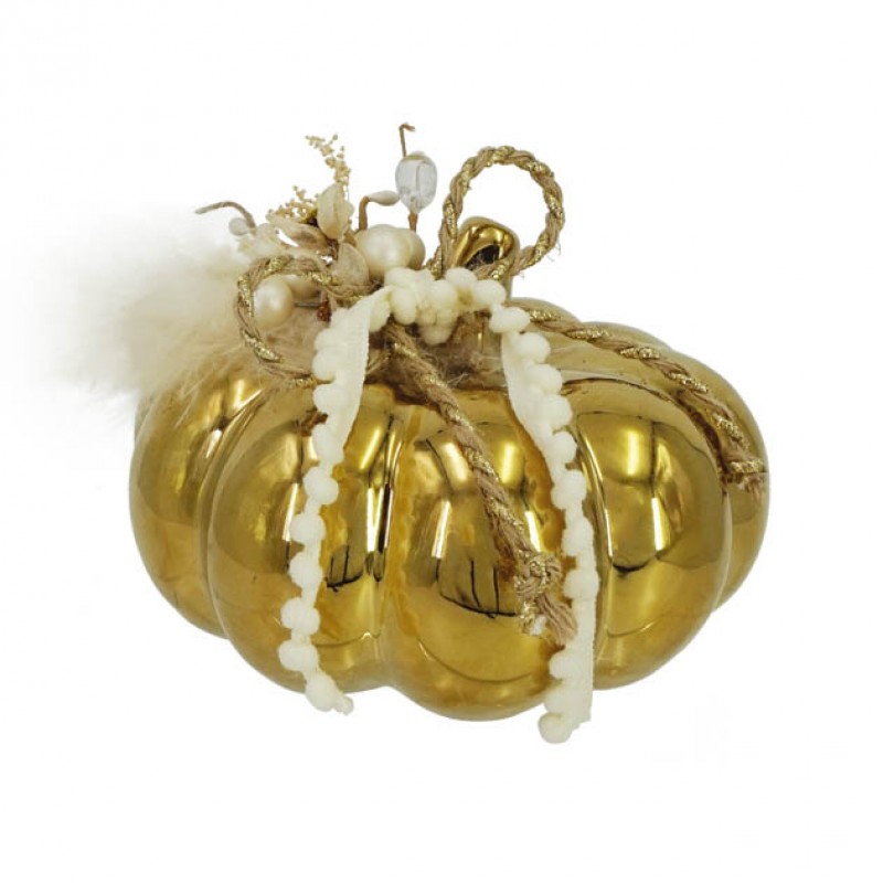 Γούρι Κολοκύθα Στολισμένη Χρυσό Μεγάλη Φ13.5x8.5Εκ Marhome