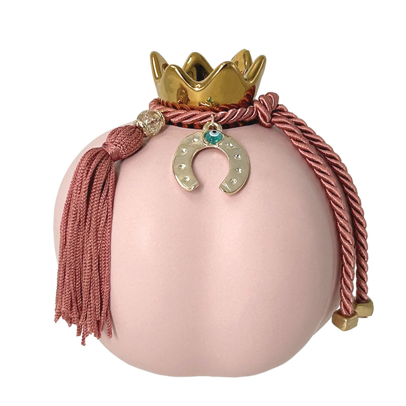 Ρόδι Κεραμικό Μεγάλο Ροζ/ Χρυσό Στολισμένο Πέταλο Σάπιο Μήλο Με Φούντα  Φ12.3x13Εκ Marhome