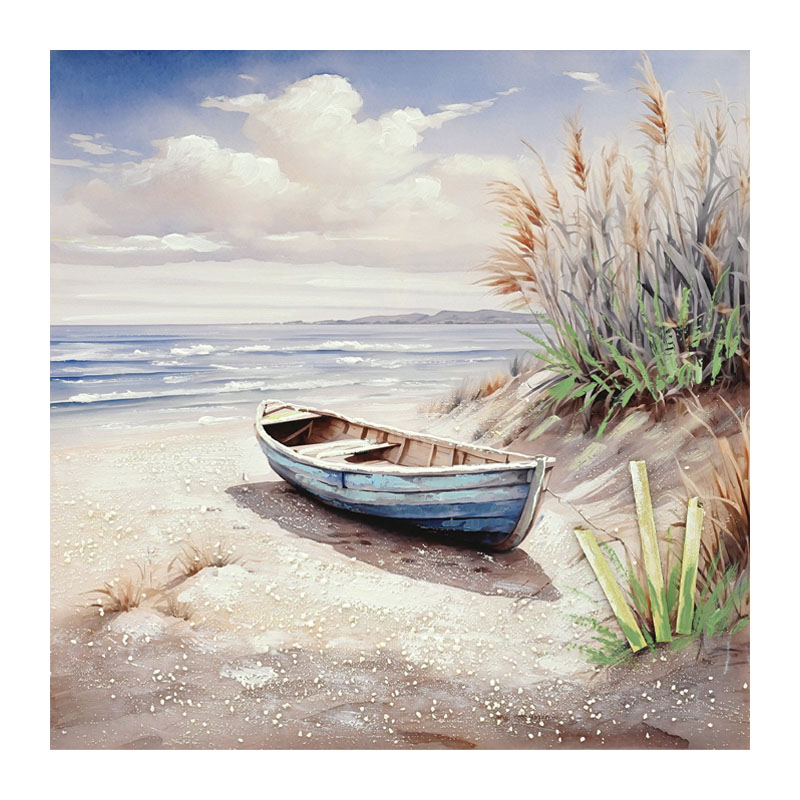 Πίνακας Καμβάς Με Καράβι Στη Στεριά Μπλε 80x80Εκ Marhome