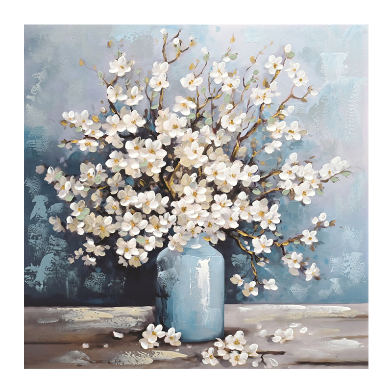 Πίνακας Καμβάς Βάζο Με Μαργαρίτες Μπλε-Λευκό 80x80Εκ Marhome