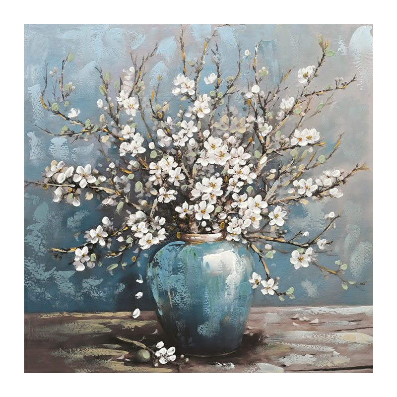 Πίνακας Καμβάς Βάζο Με Μαργαρίτες Μπλε-Λευκό 80x80Εκ Marhome