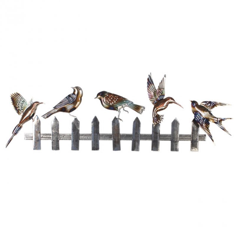 Πουλιά Σε Φράχτη Διακοσμητικό Τοίχου Μεταλλικό 81x30x4.5εκ