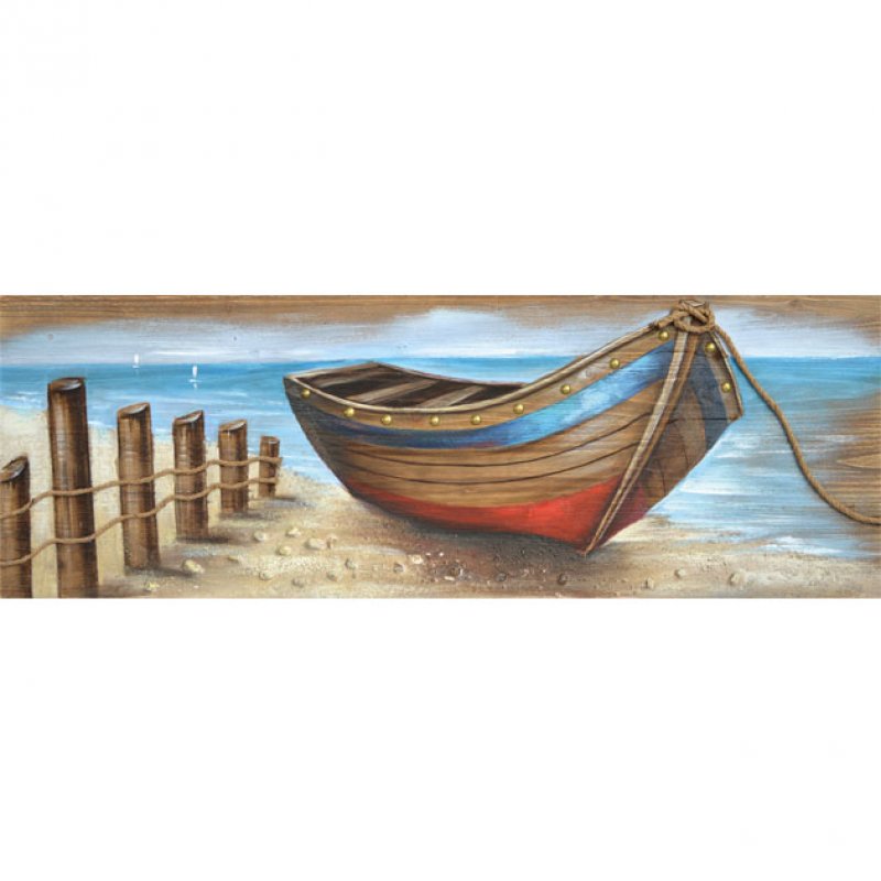 Πίνακας Ξύλινος "Βάρκα στην Ακτή" 50x150εκ