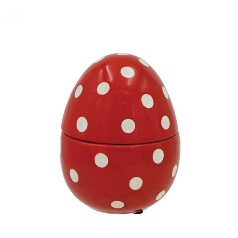 Αυγό Κεραμικό Πουά Κόκκινο Όρθιο Μικρό Καπάκι Δ11x14εκ