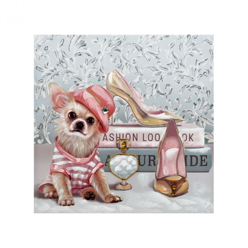 Πίνακας Καμβάς Σκυλάκι Ροζ Μπλουζάκι 60x60x3Εκ