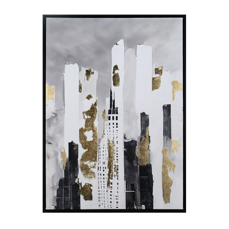 Πίνακας Καμβάς Κορνίζα New York Λευκό Μαύρο Χρυσό 50x70Cm 