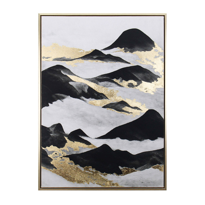 Πίνακας Καμβάς Με Κορνίζα Βουνά Με Σύννεφα Μαύρο Χρυσό 50x70Cm