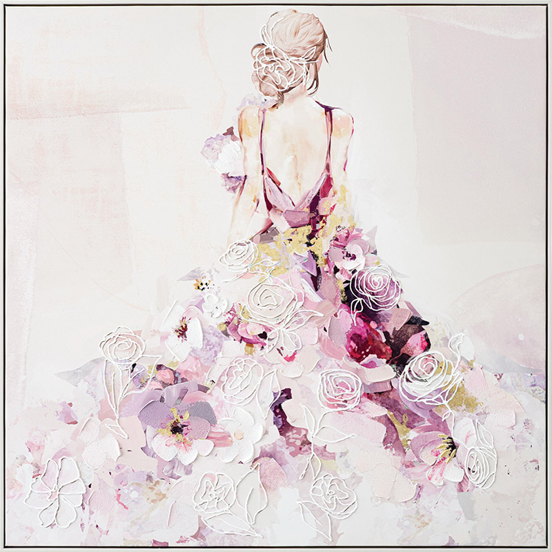 Πίνακας Καμβάς Με Κορνίζα Γυναίκα Φόρεμα Από Λουλούδια - 100x100Cm
