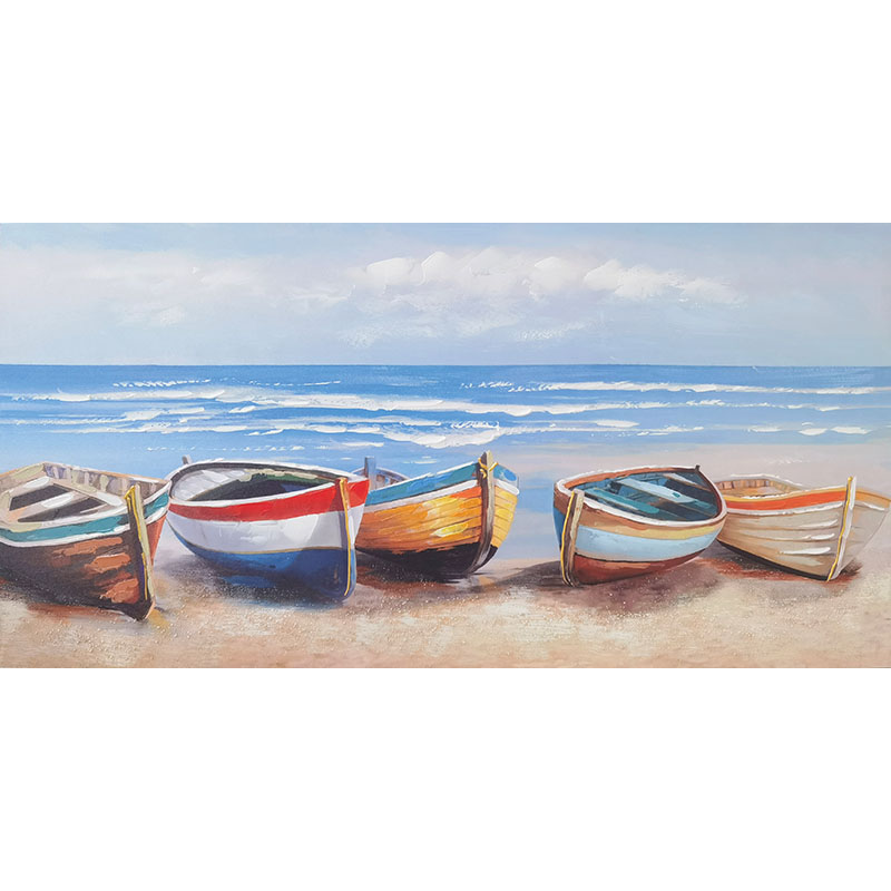 Πίνακας Καμβάς 5 Βάρκες Στην Αμμουδιά 120x60Εκ 6 / Kib Marhome