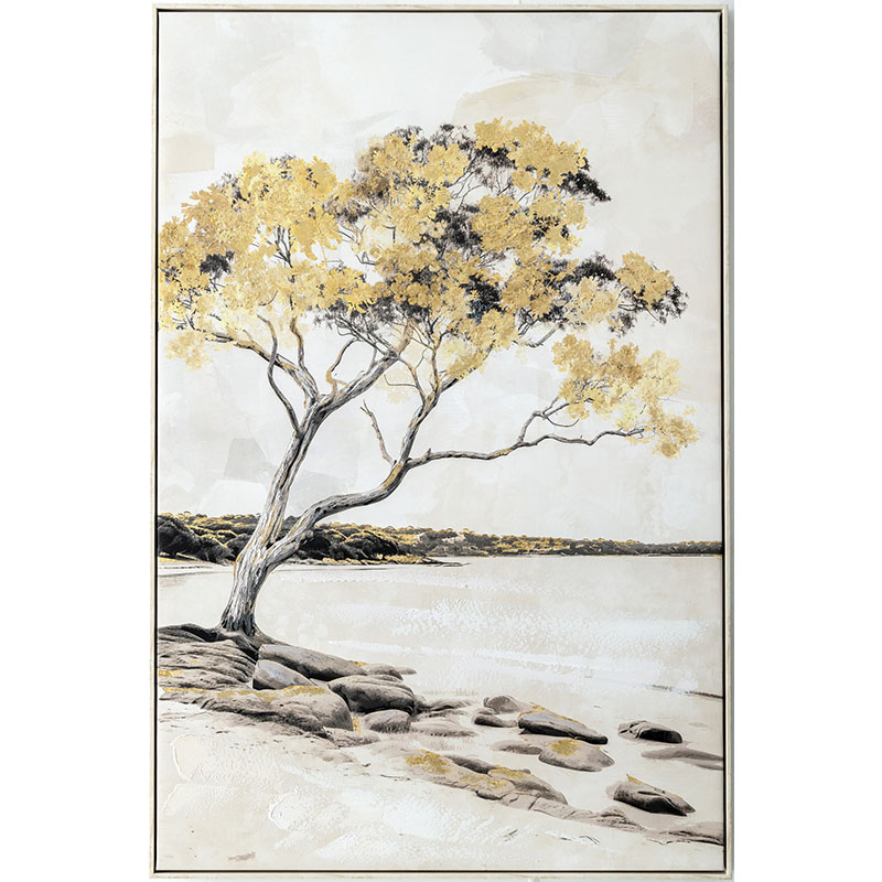 Πίνακας Καμβάς Δέντρο Χρυσό Στην Παραλία Σε Κορνίζα Αριστερό - 82.5x122.5x4.5Cm 