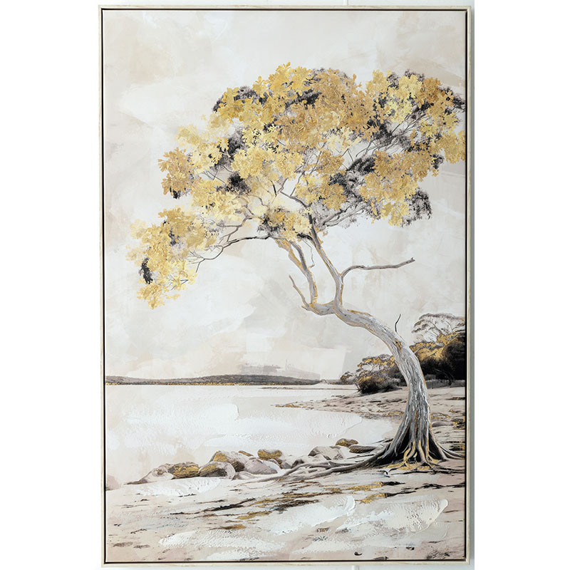 Πίνακας Καμβάς Δέντρο Χρυσό Στην Παράλια Σε Κορνίζα Δεξιό - 82.5x122.5x4.5Cm