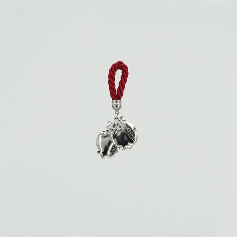 Γούρι Κορδόνι Κόκκινο Διπλό Ρόδι Ασημί 11Εκ Marhome