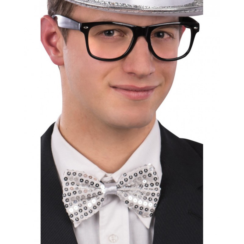 Αποκριάτικο Αξεσουάρ Παπιγιόν Ασημί Με Πούλιες 12cm