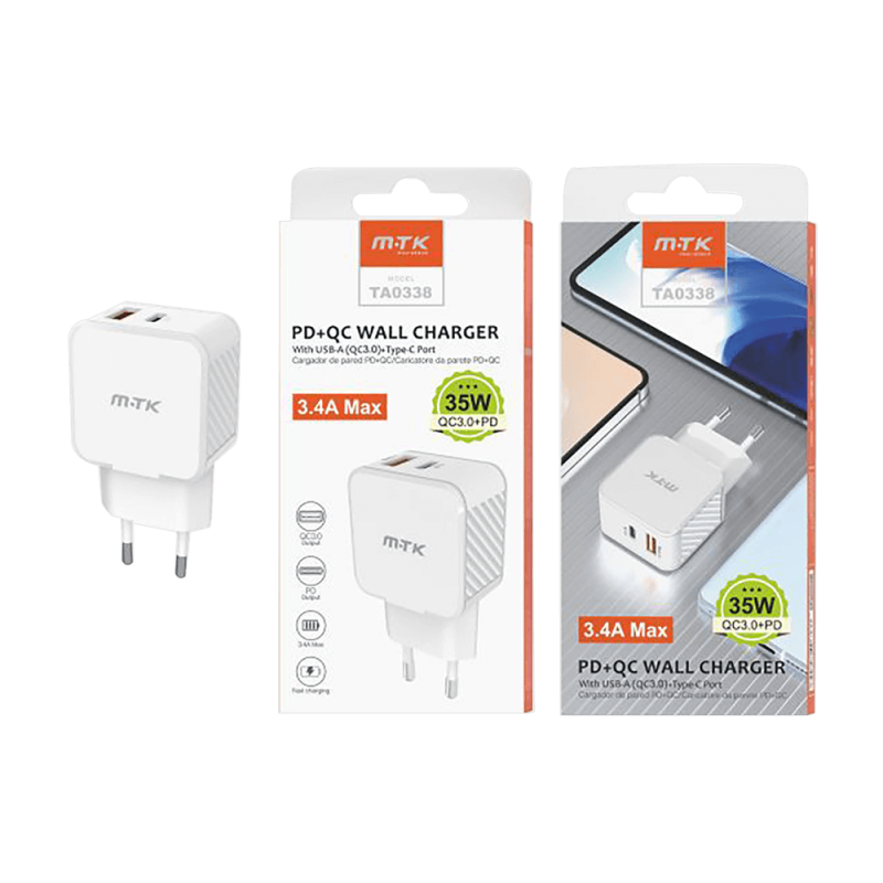 Φορτιστής Χωρίς Καλώδιο 3.4 Α/35W 1 Usb Type A & 1 Type C Λευκός Mtk 