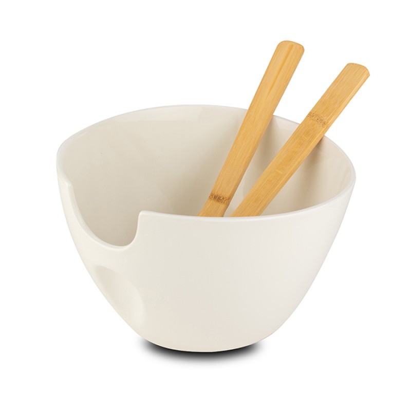 Σαλατιέρα Πορσελάνινη Με 2 Κουτάλες Σερβιρίσματος "Terrestrial" 24Εκ Nava