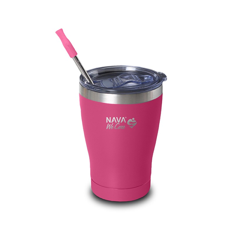 Θερμός Ποτήρι Με Ανοξείδωτο Καλαμάκι "We Care" Magenta 360Ml Nava 
