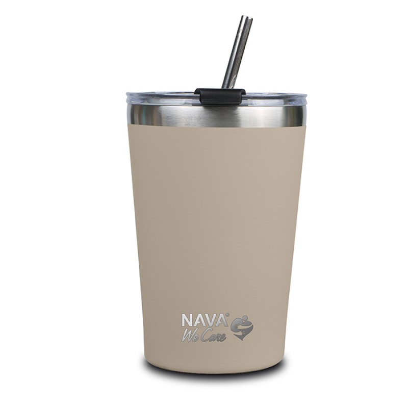 Θερμός Ποτήρι Με Ανοξείδωτο Καλαμάκι "We Care" Γκρι 450ml Nava