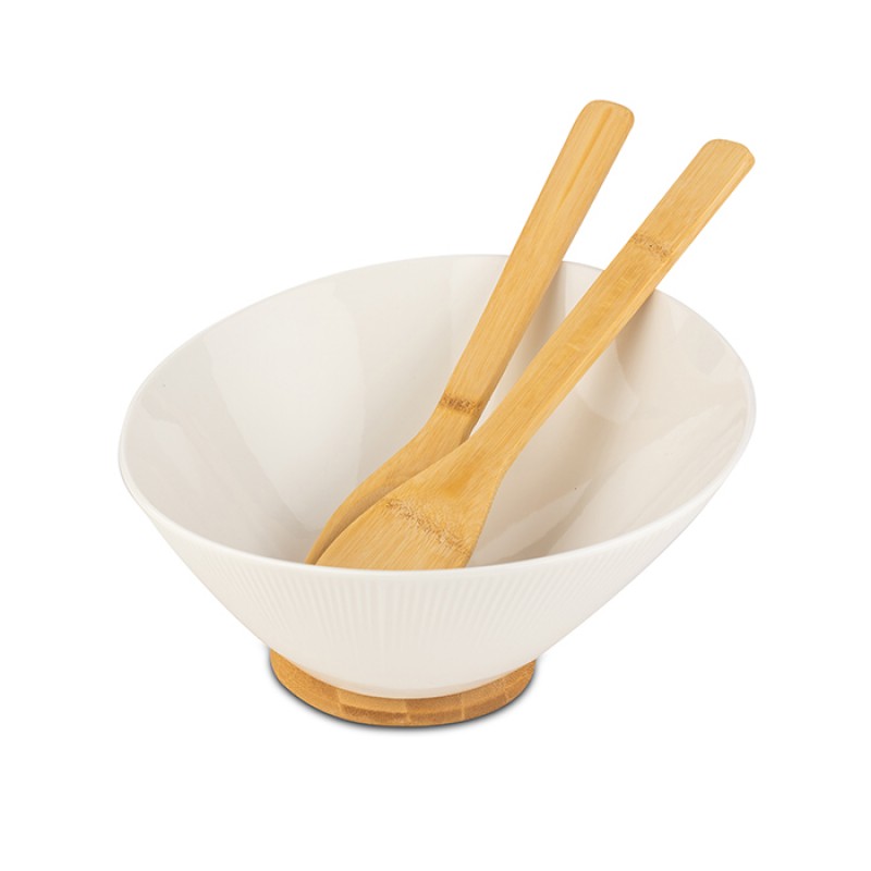 Σαλατιέρα Πορσελάνινη Με Ξύλινη Βάση "Terrestrial" 26Εκ Nava