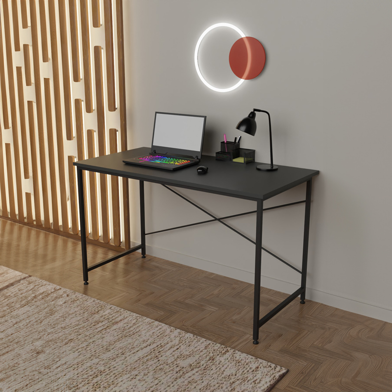 Γραφείο Εργασίας Karvem Ανθρακί Μελαμίνης - Μαύρο Μέταλλο 120x60x73Εκ Pakoworld 