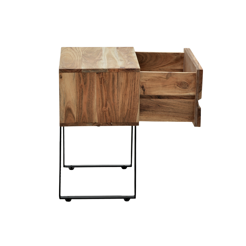 Κομοδίνο Imena Μασίφ Ξύλο Acacia Σε Φυσική Απόχρωση Με Μαύρα Μεταλλικά Πόδια 45x35x56Εκ Pakoworld 