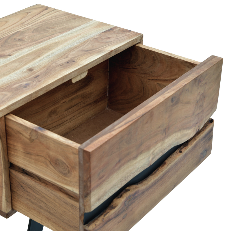 Κομοδίνο Imena Μασίφ Ξύλο Acacia Σε Φυσική Απόχρωση Με Μαύρα Μεταλλικά Πόδια 45x35x56Εκ Pakoworld 