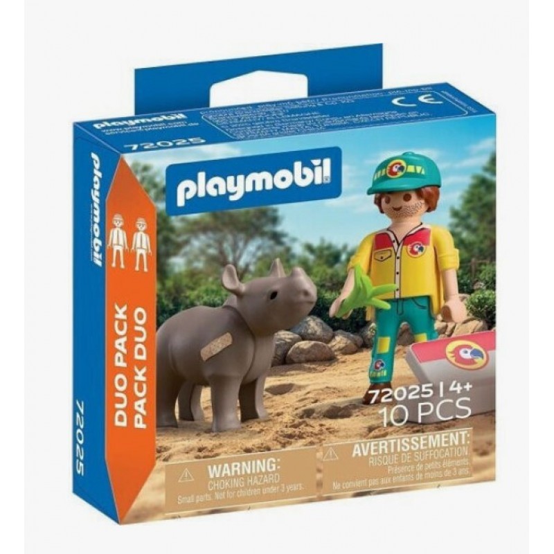 Duo Pack Φροντιστής Ζώων Και Ρινόκερος Για 4 Ετών Playmobil 