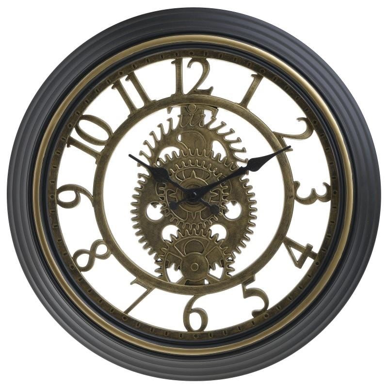 Ρολόι Τοίχου Πλαστικό Μαύρο/Χρυσό Δ 40x4εκ Inart