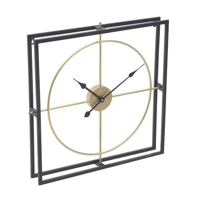 Ρολόι Τοίχου Τετράγωνο Μεταλλικό Μαύρο/Χρυσό 63x7x63εκ
