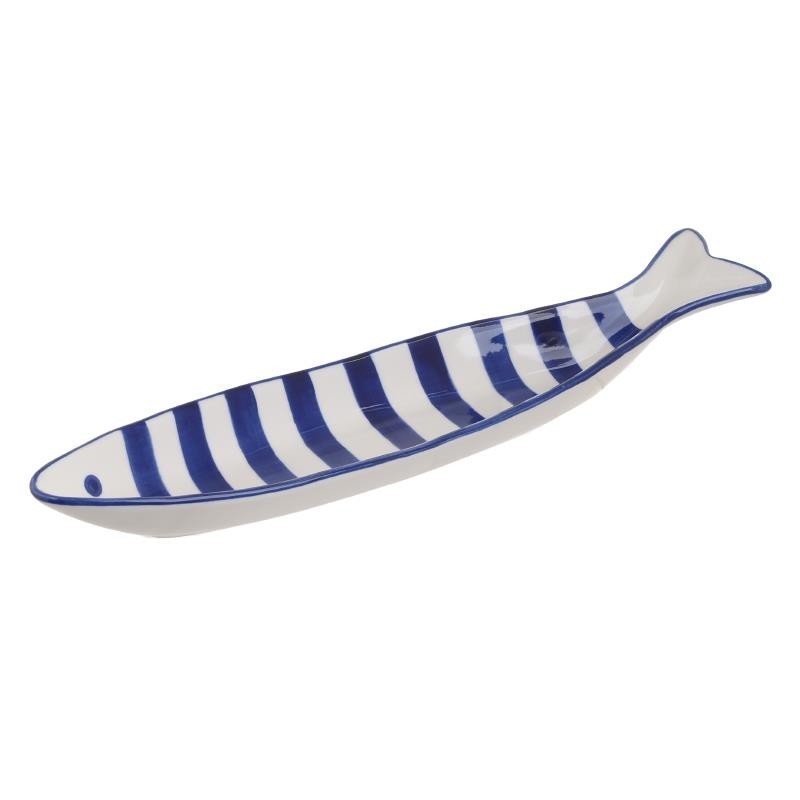 Πιατέλα Ψάρι Κεραμική Λευκή/Μπλε 30.5x4.5x7εκ