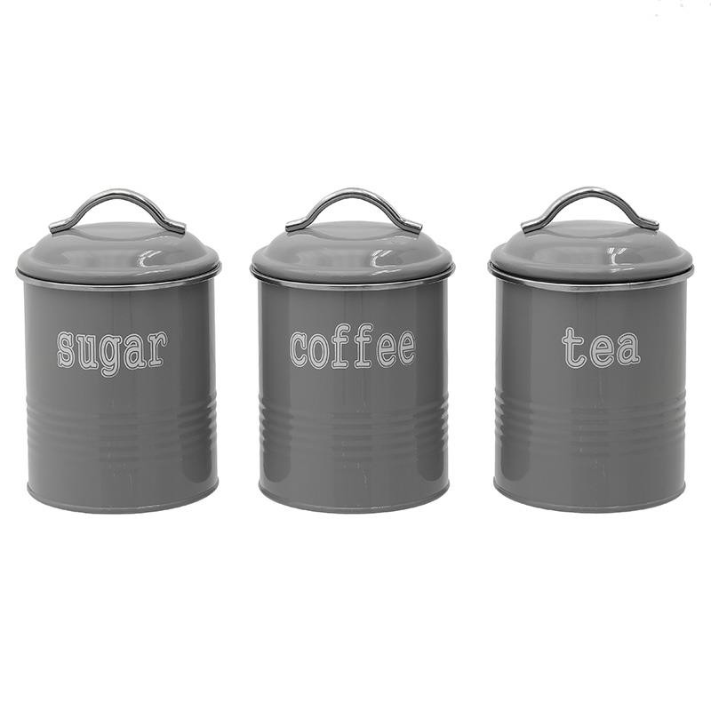 Δοχείο Καφέ/Ζάχαρης/Τσαγιού Σετ/3 Μεταλλικό Γκρι Δ11.5x16.5εκ