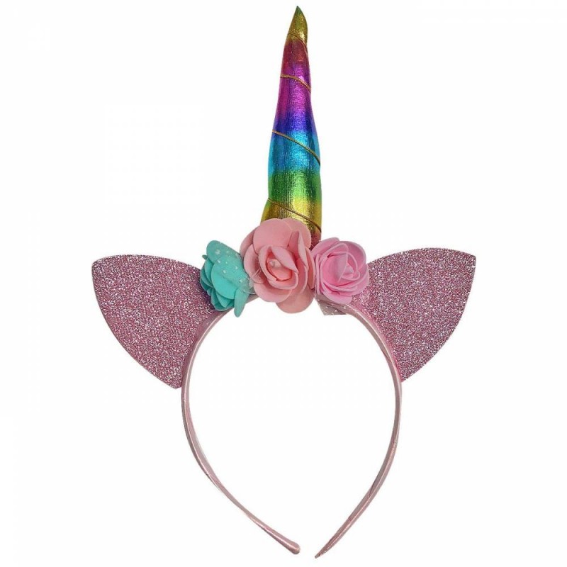 Αποκριάτικο Αξεσουάρ Στέκα Μονόκερος Με Αυτιά Φιόγκο & Λουλούδια 26x18Cm