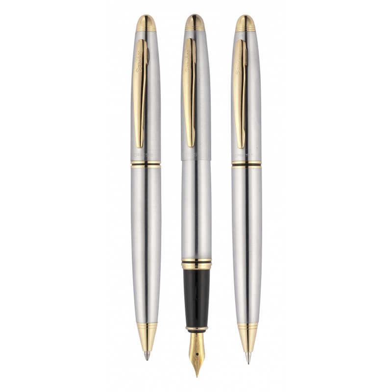 Σετ Δώρου Knight 88 Χρυσό/Χρωμέ Τριπλό ( Fountain Pen + Ball Point + Μηχανικό Μολύβι ) Σε Premium Box Sc-57190 Scrikss