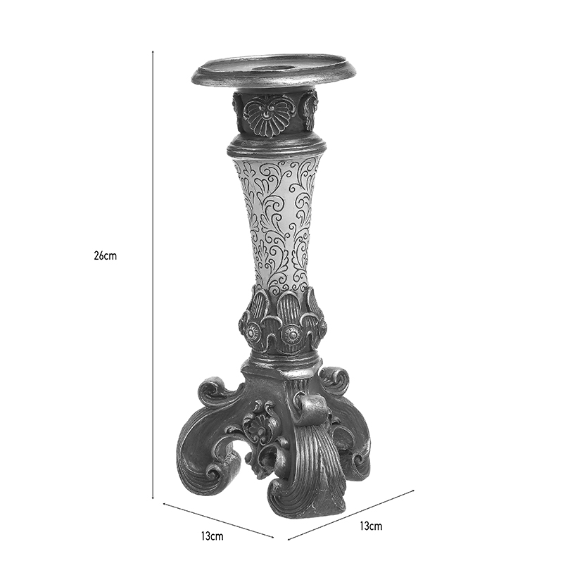 Κηροπήγιο Polyresin Αντικέ Ασημί 13x13x26εκ Inart