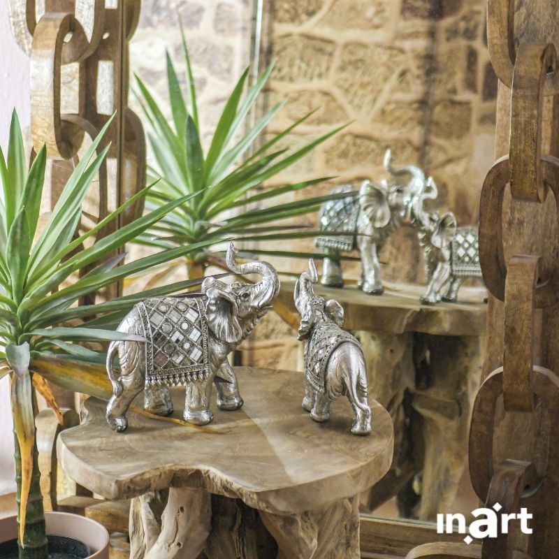 Ελέφαντας Διακοσμητικός Polyresin Αντικέ Ασημί 12x5x13εκ