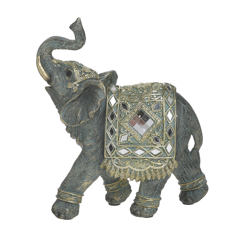 Ελέφαντας Διακοσμητικός Polyresin Αντικέ Πράσινος/Χρυσός 14x6x16εκ Inart