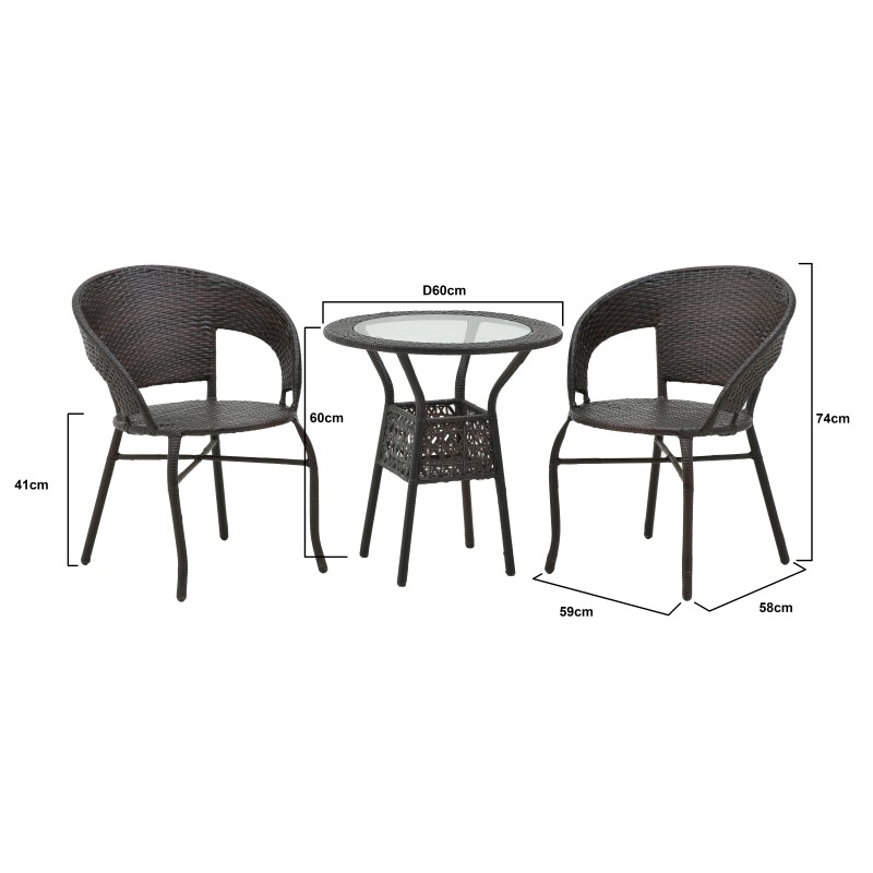 Σετ Τραπέζι Και 2 Καρέκλες Μεταλλικό/Πλαστικό Καφέ